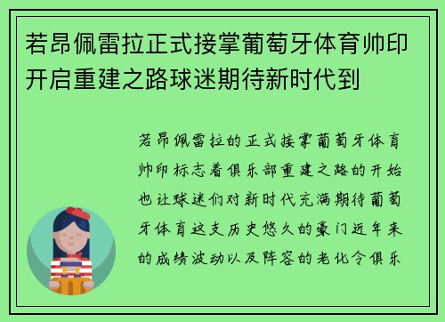 若昂佩雷拉正式接掌葡萄牙体育帅印开启重建之路球迷期待新时代到